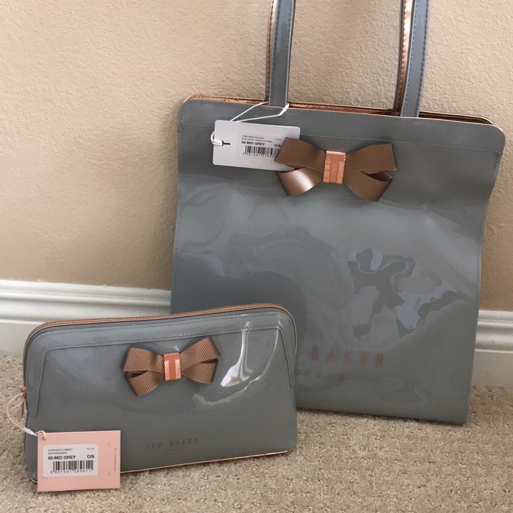 Ted Baker tote and makeup bag set. 2 pieces gray